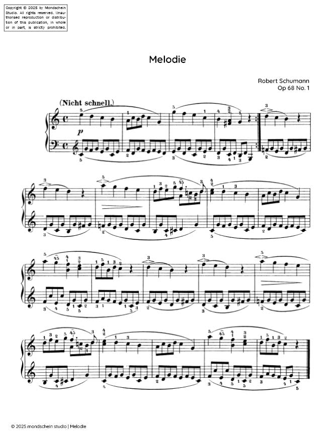 Schumann - Melodie (Melody) No. 1 from Album für die Jugend, Op. 68 (PDF Sheet Music / Digital Download)