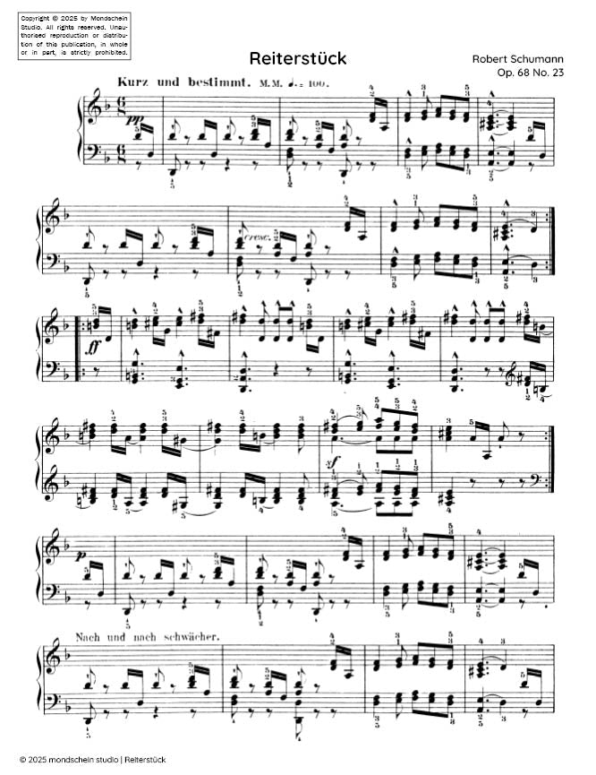 Schumann - Reiterstück No. 23 from Album für die Jugend, Op. 68 (PDF Sheet Music / Digital Download)