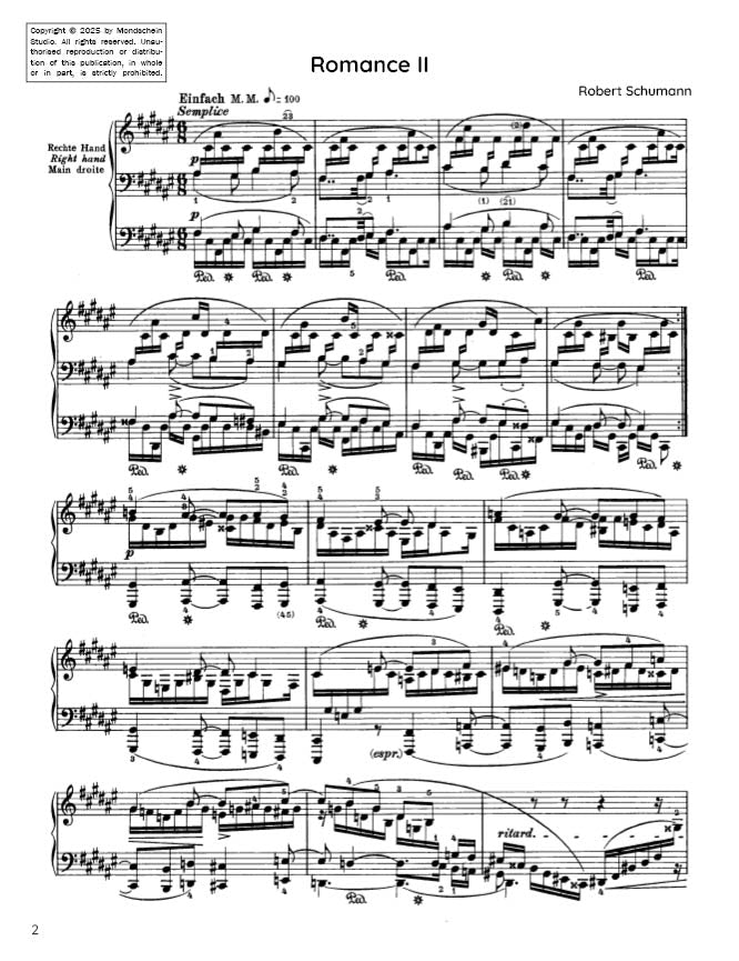 Schumann - Romance, Op. 28 No. 2 (PDF Sheet Music / Digital Download)