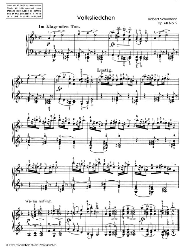Schumann - Volksliedchen (Folk Song) No. 9 from Album für die Jugend, Op. 68 (PDF Sheet Music / Digital Download)