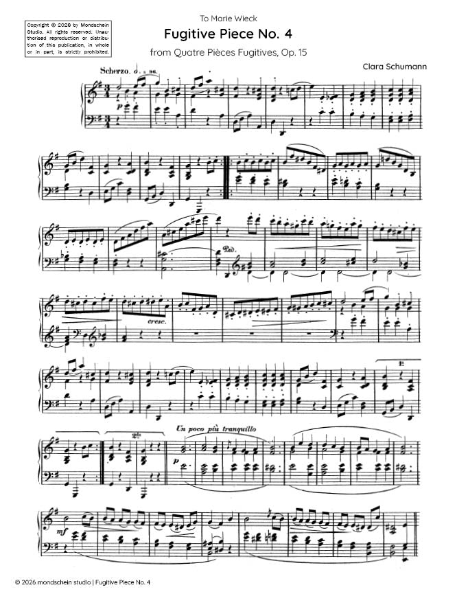 Schumann, C - Fugitive Piece No. 4 from Quatre Pièces Fugitives, Op. 15 (PDF Sheet Music / Digital Download)