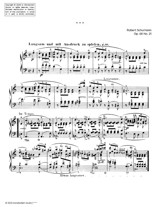 Schumann - * * * (untitled) No. 21 from Album für die Jugend, Op. 68 (PDF Sheet Music / Digital Download)