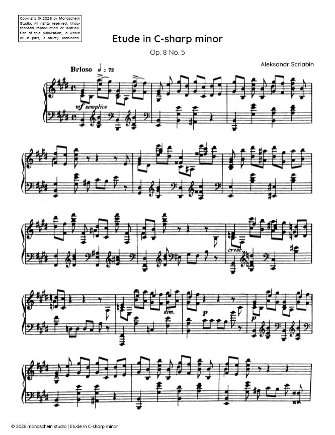 Scriabin - Etude in C-sharp minor, Op. 8 No. 5 (PDF Sheet Music / Digital Download)