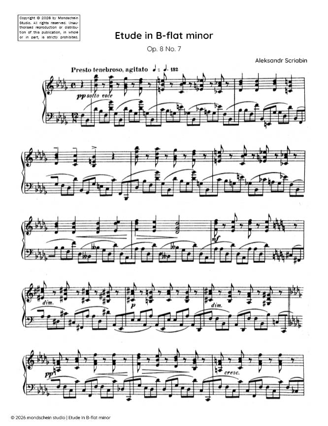 斯克里亚宾 - b小调练习曲,作品8第7首 (PDF乐谱/数字下载)