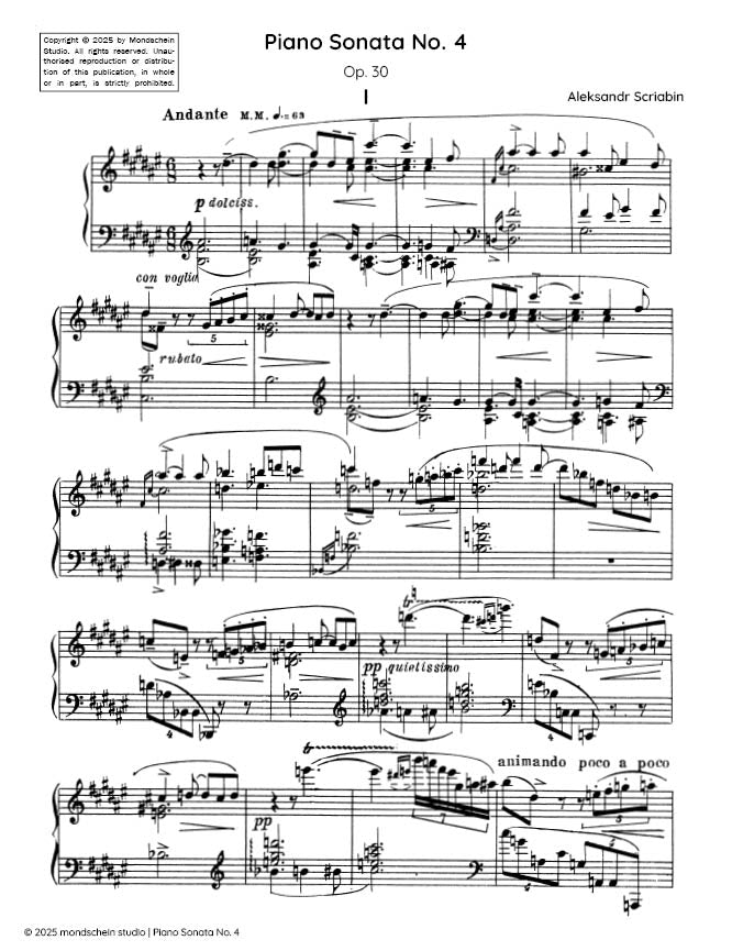 Scriabin - Piano Sonata No. 4, Op. 30 (PDF Sheet Music / Digital Download)