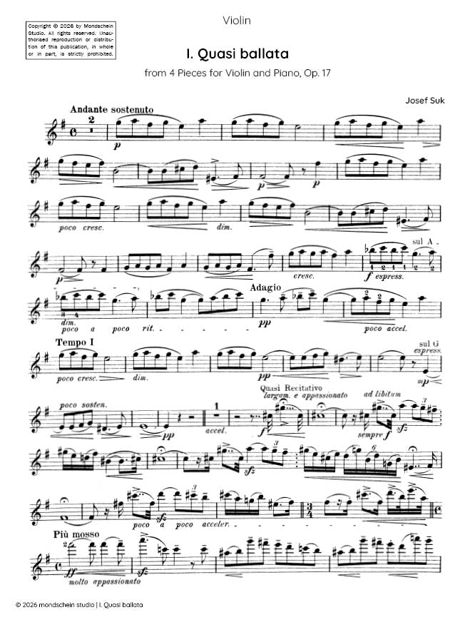 Suk - Quasi ballata, Op. 17 No. 1 (PDF Sheet Music / Digital Download)