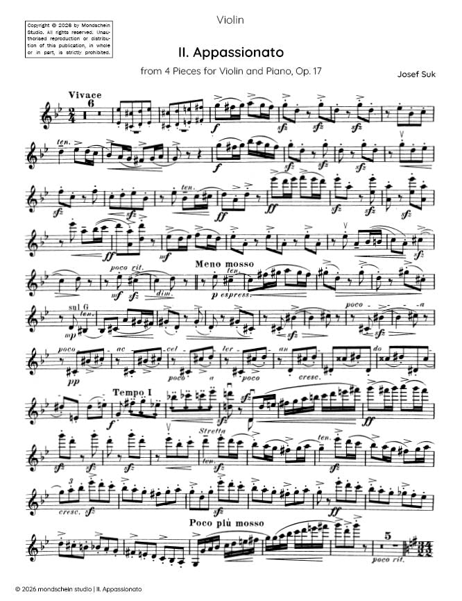 Suk - Appassionato, Op. 17 No. 2 (PDF Sheet Music / Digital Download)