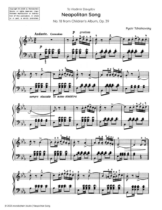 Tchaikovsky - Neapolitan Song, Op. 39 No. 18 (PDF Sheet Music / Digital Download)