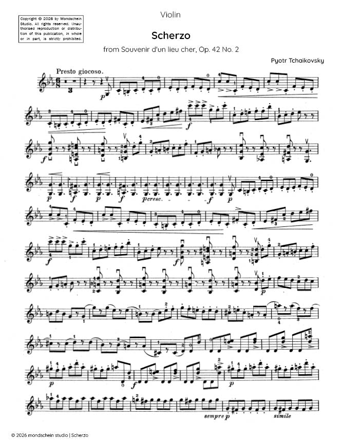 Tchaikovsky - Scherzo, from Souvenir d'un lieu cher, Op. 42 No. 2 (PDF Sheet Music / Digital Download)