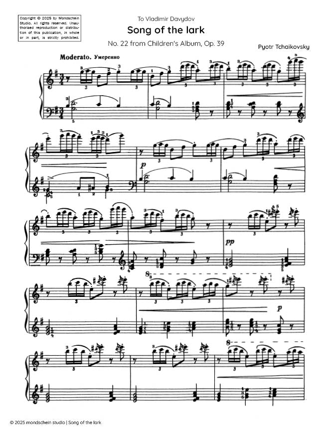 Tchaikovsky - Song of the lark, Op. 39 No. 22 (PDF Sheet Music / Digital Download)