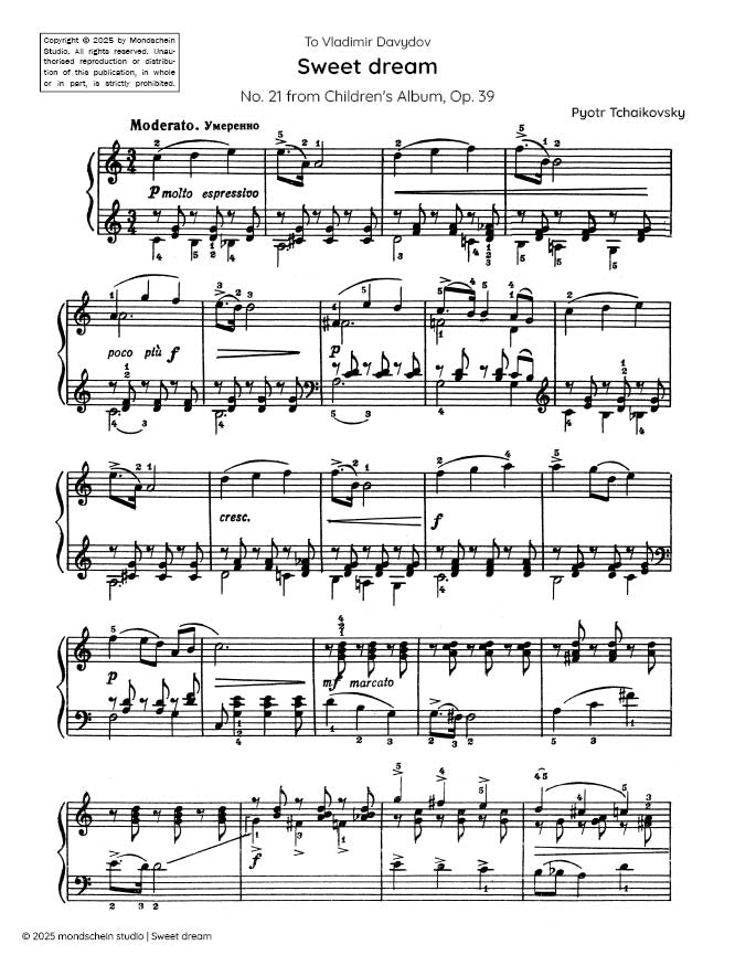 Tchaikovsky - Sweet dream, Op. 39 No. 21 (PDF Sheet Music / Digital Download)
