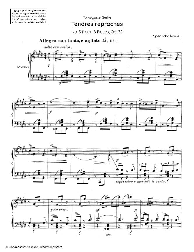 Tchaikovsky - Tendres reproches from 18 Pieces, Op. 72 No. 3 (PDF Sheet Music / Digital Download)