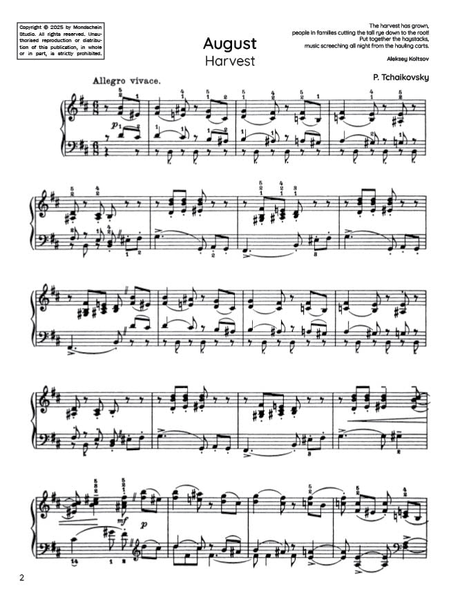 Tchaikovsky - August from The Seasons, Op. 37a (PDF Sheet Music / Digital Download)
