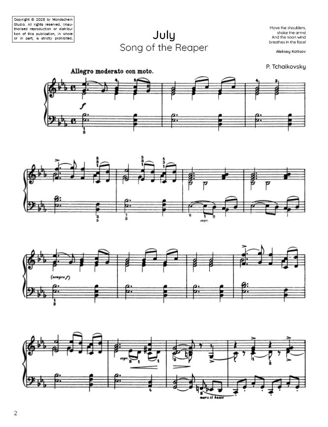 Tchaikovsky - July from The Seasons, Op. 37a (PDF Digital Download)