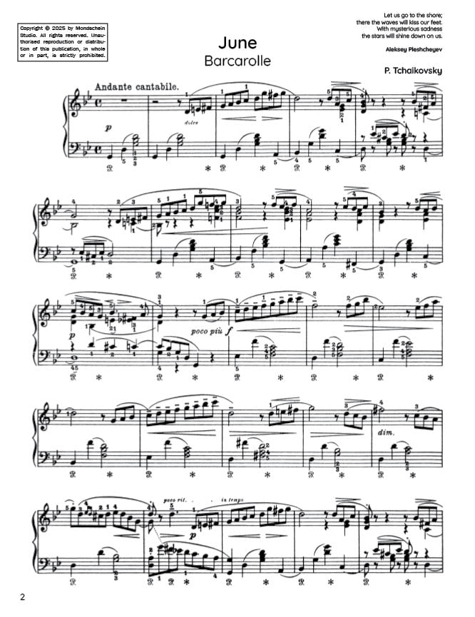 Tchaikovsky - June from The Seasons, Op. 37a (PDF Sheet Music / Digital Download)