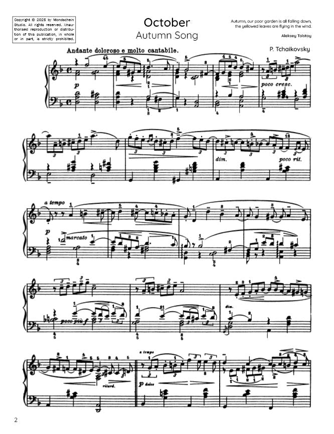 Tchaikovsky - October from The Seasons, Op. 37a (PDF Sheet Music / Digital Download)