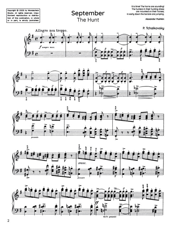 Tchaikovsky - September from The Seasons, Op. 37a (PDF Sheet Music / Digital Download)