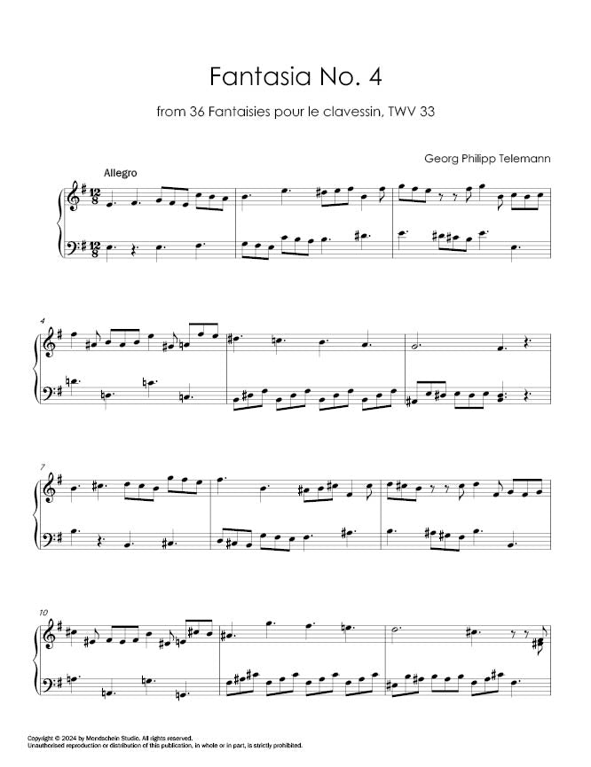 Telemann - Fantasia No. 4 from 36 Fantaisies pour le clavessin, TWV 33 (PDF Sheet Music / Digital Download)