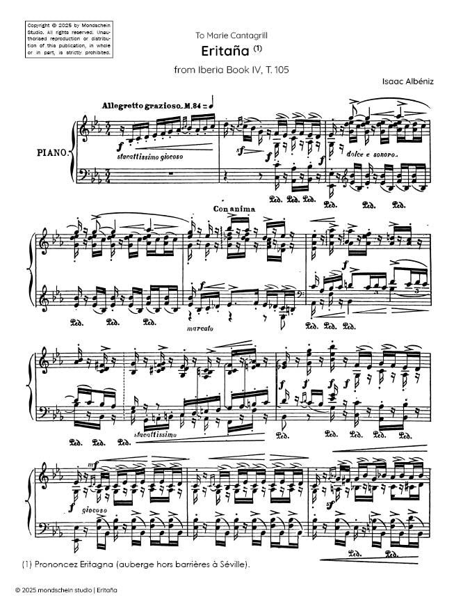Albéniz - Eritaña from Iberia Book IV, T. 105 (PDF Sheet Music / Digital Download)