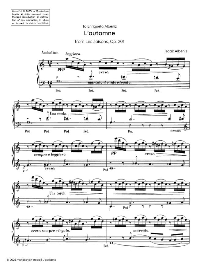 Albéniz - L'automne from Les saisons, Op. 201 (PDF Sheet Music / Digital Download)