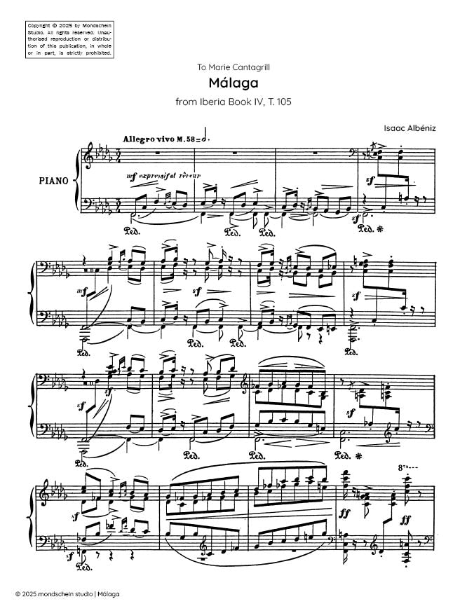 Albéniz - Málaga from Iberia Book IV, T. 105 (PDF Sheet Music / Digital Download)