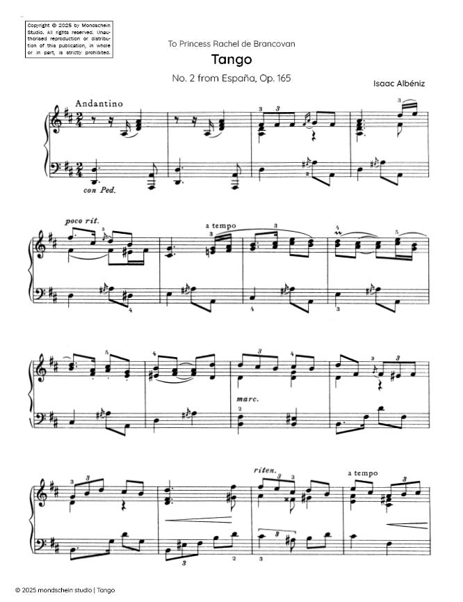 Albéniz - Tango, Op. 165 No. 2 (PDF Sheet Music / Digital Download)