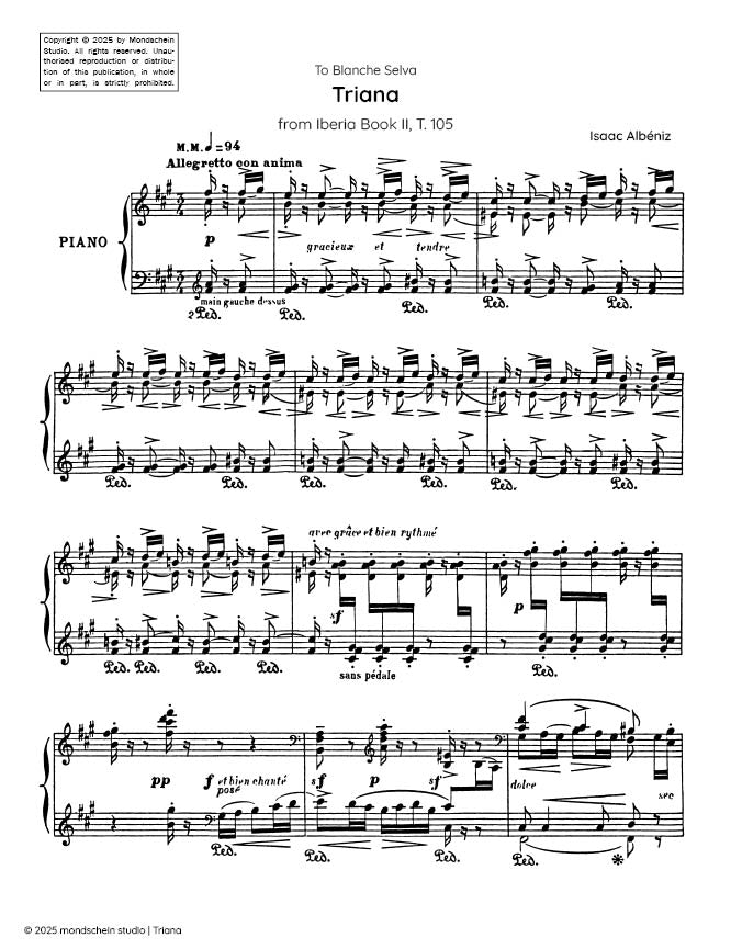 Albéniz -  Triana from Iberia Book II, T. 105 (PDF Sheet Music / Digital Download)