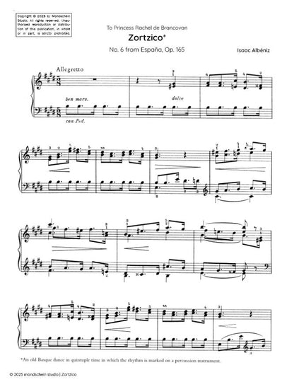 Albéniz - Zortzico, Op. 165 No. 6 (PDF Sheet Music / Digital Download)