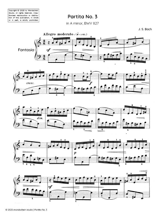 Bach - Partita No. 3 in A minor, BWV 827 (PDF Sheet Music / Digital Download)