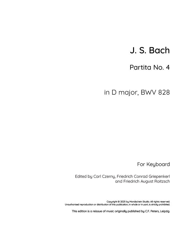 Bach - Partita No. 4 in D major, BWV 828 (PDF Sheet Music / Digital Download)