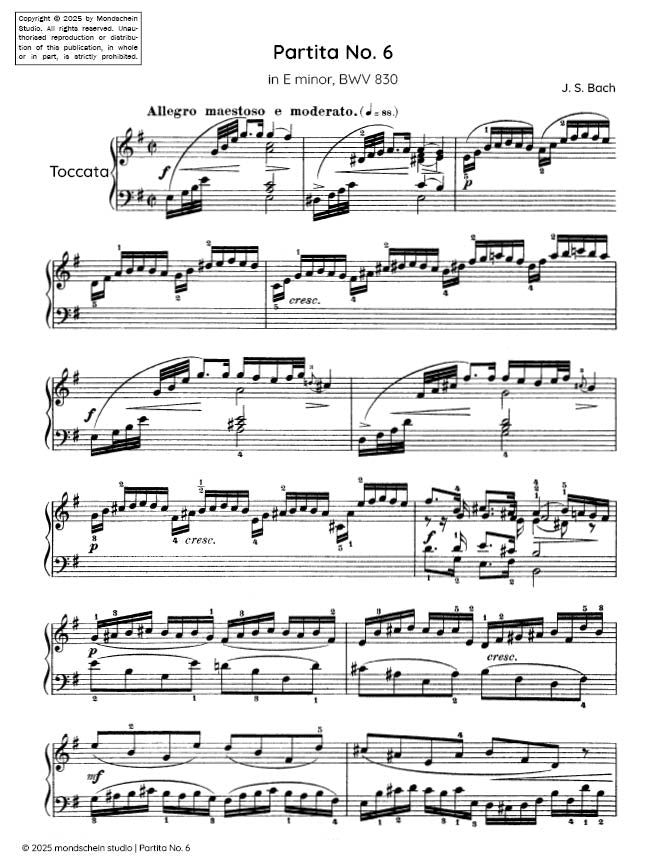 Bach - Partita No. 6 in E minor, BWV 830 (PDF Sheet Music / Digital Download)