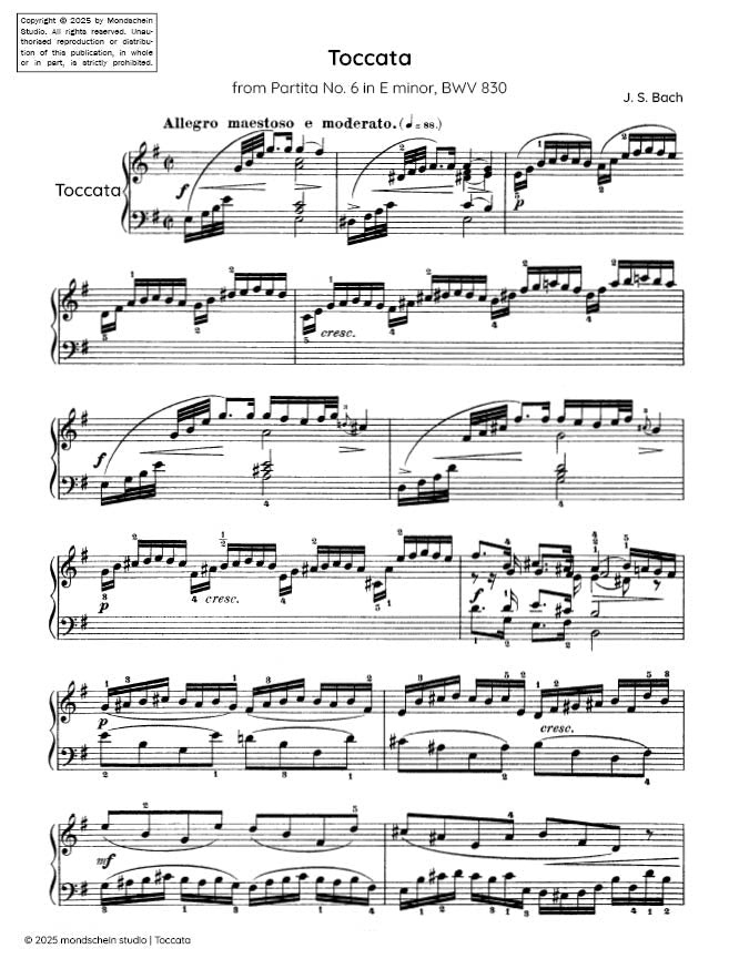 Bach - Toccata from Partita No. 6 in E minor, BWV 830 (PDF Sheet Music / Digital Download)