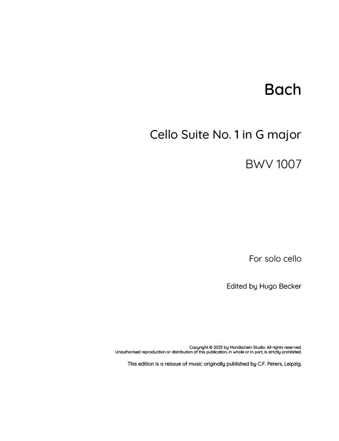Bach - Cello Suite No. 1 in G major, BWV 1007 (PDF Sheet Music / Digital Download)