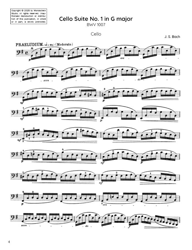 Bach - Cello Suite No. 1 in G major, BWV 1007 (PDF Sheet Music / Digital Download)
