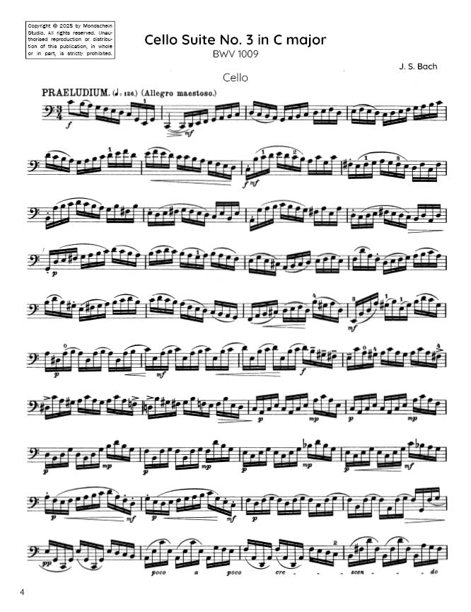 Bach - Cello Suite No. 3 in C major, BWV 1009 (PDF Sheet Music / Digital Download)