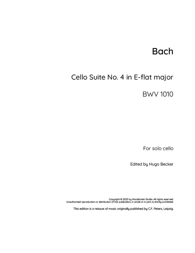 Bach - Cello Suite No. 4 in E-flat major, BWV 1010 (PDF Sheet Music / Digital Download)