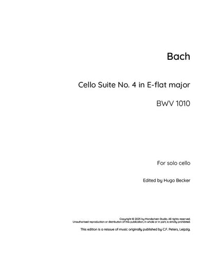 Bach - Cello Suite No. 4 in E-flat major, BWV 1010 (PDF Sheet Music / Digital Download)
