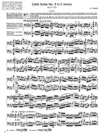 Bach - Cello Suite No. 5 in C minor, BWV 1011 (PDF Sheet Music / Digital Download)