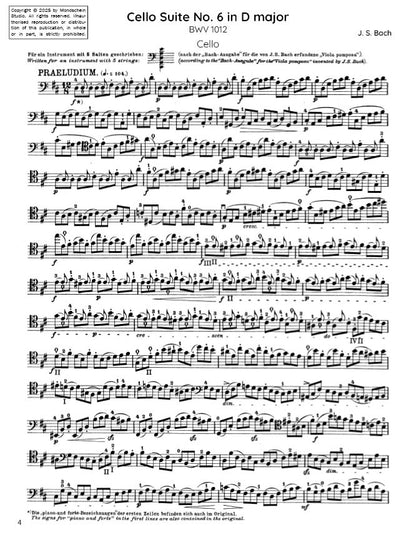 Bach - Cello Suite No. 6 in D major, BWV 1011 (PDF Sheet Music / Digital Download)