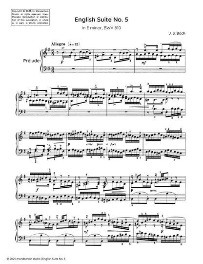 Bach - Suite anglaise n° 5 en mi mineur, BWV 810 (Partition PDF / Téléchargement numérique)