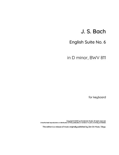 Bach - English Suite No. 6 in D minor, BWV 811 (PDF Sheet Music / Digital Download)