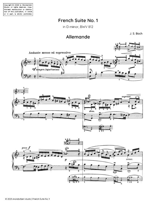 Bach - Suite française n° 1 en ré mineur, BWV 812 (Partition PDF / Téléchargement numérique)