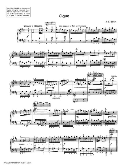 Bach - Gigue from French Suite No. 3 in B minor, BWV 814 (PDF Sheet Music / Digital Download)