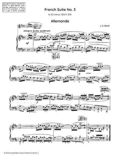 Bach - French Suite No. 3 in B minor, BWV 814 (PDF Sheet Music / Digital Download)