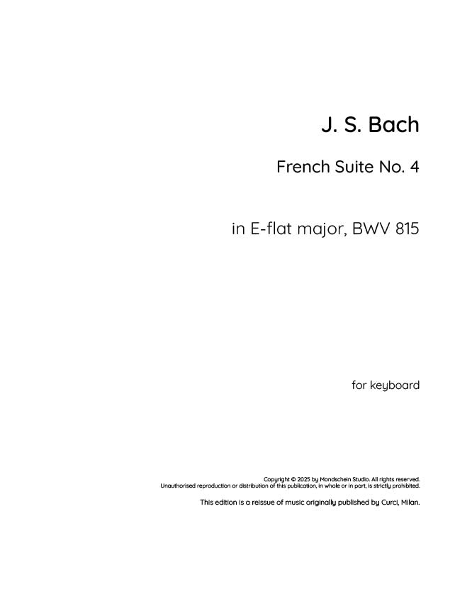 Bach - French Suite No. 4 in E-flat major, BWV 815 (PDF Sheet Music / Digital Download)
