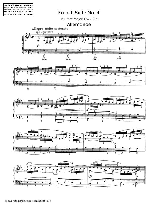 Bach - French Suite No. 4 in E-flat major, BWV 815 (PDF Sheet Music / Digital Download)