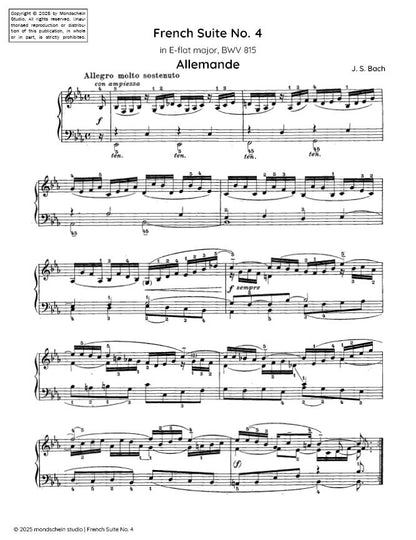 Bach - French Suite No. 4 in E-flat major, BWV 815 (PDF Sheet Music / Digital Download)