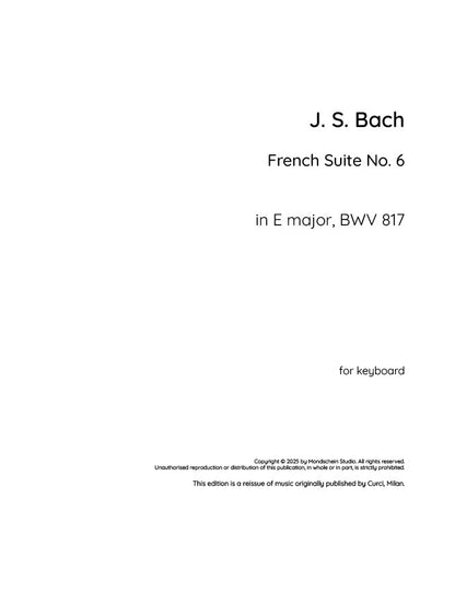 Bach - Suite française n° 6 en mi majeur, BWV 817 (Partition PDF / Téléchargement numérique)