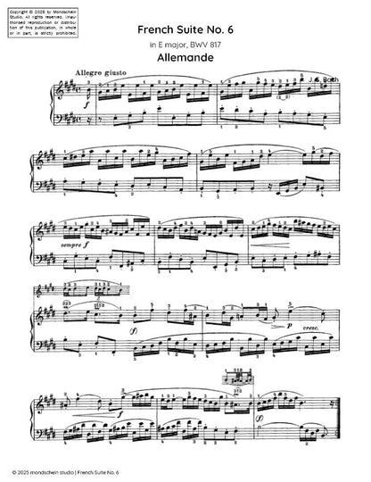 Bach - Suite française n° 6 en mi majeur, BWV 817 (Partition PDF / Téléchargement numérique)