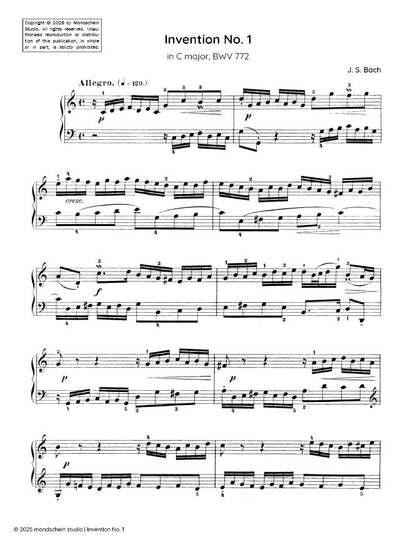 Bach - Invention No. 1 in C major, BWV 772 (PDF Sheet Music / Digital Download)